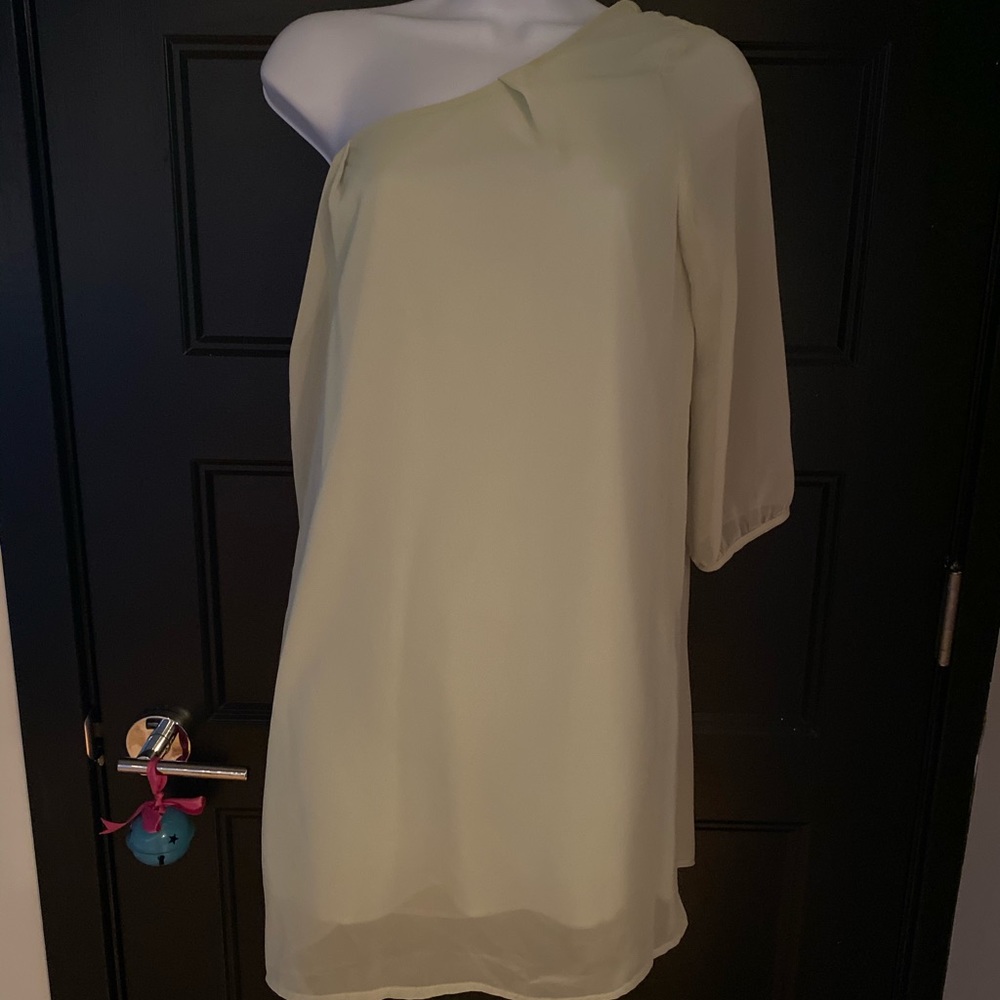 Honeydew one shoulder sheer dress